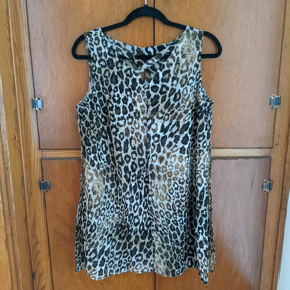 Roz & Ali Leopard Print Lined Flowy Layered Tunic Top Sleeveless Women's Small - Picture 2 of 9